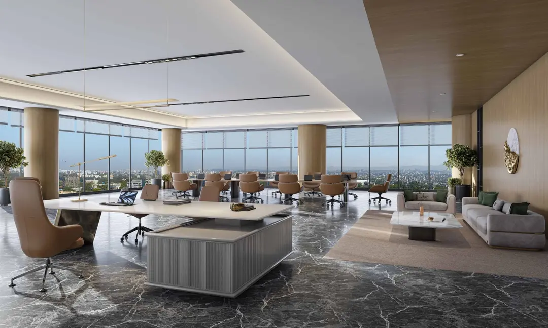 A column-free office floor inside West 19